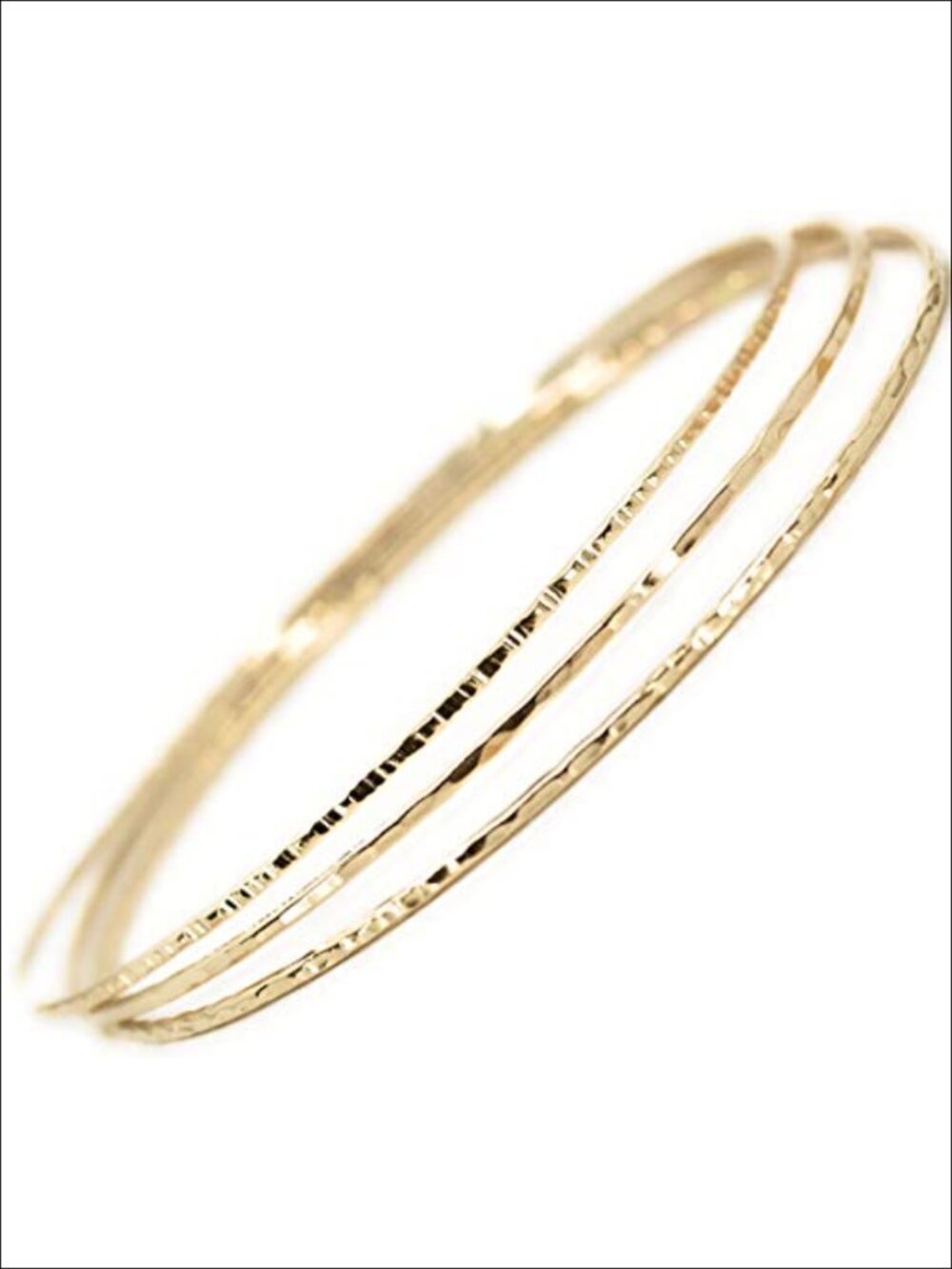 14k gold filled hammered bangles slip on set of 3 textures handmade